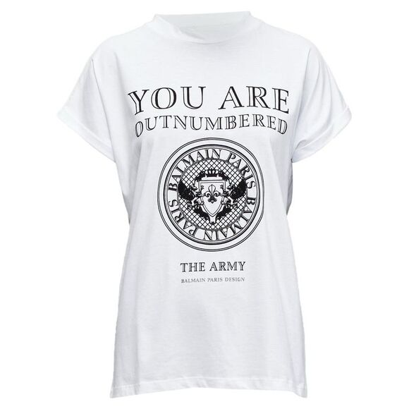 Pre Loved Balmain Vintage Army Graphic Print Tee Women whitewhite T-Shirts